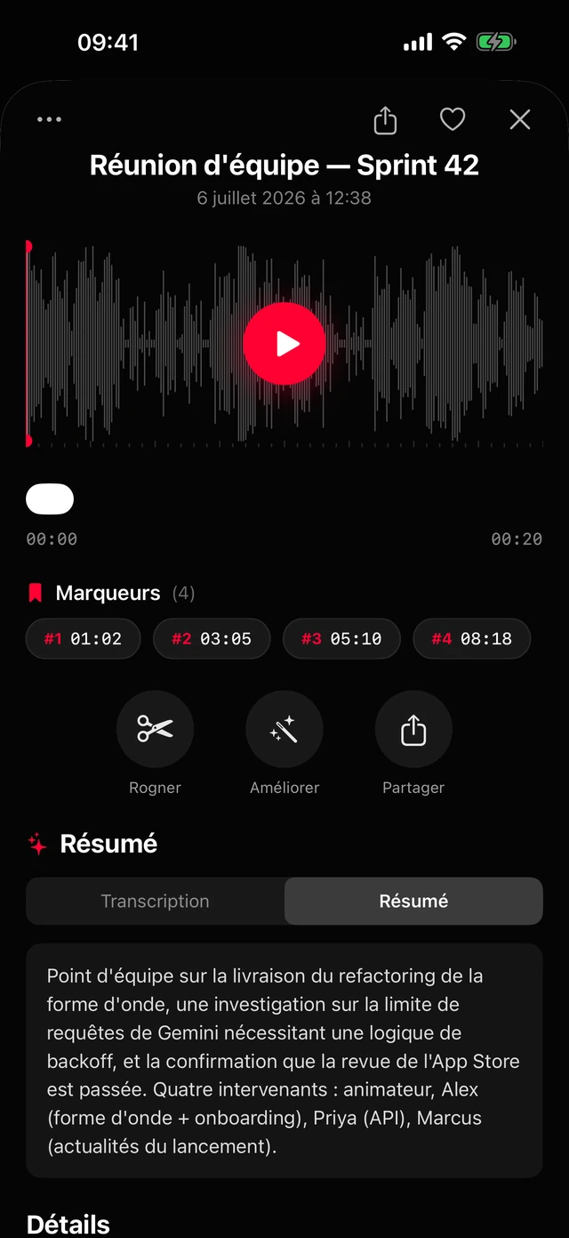Résumés et action items, prêts.