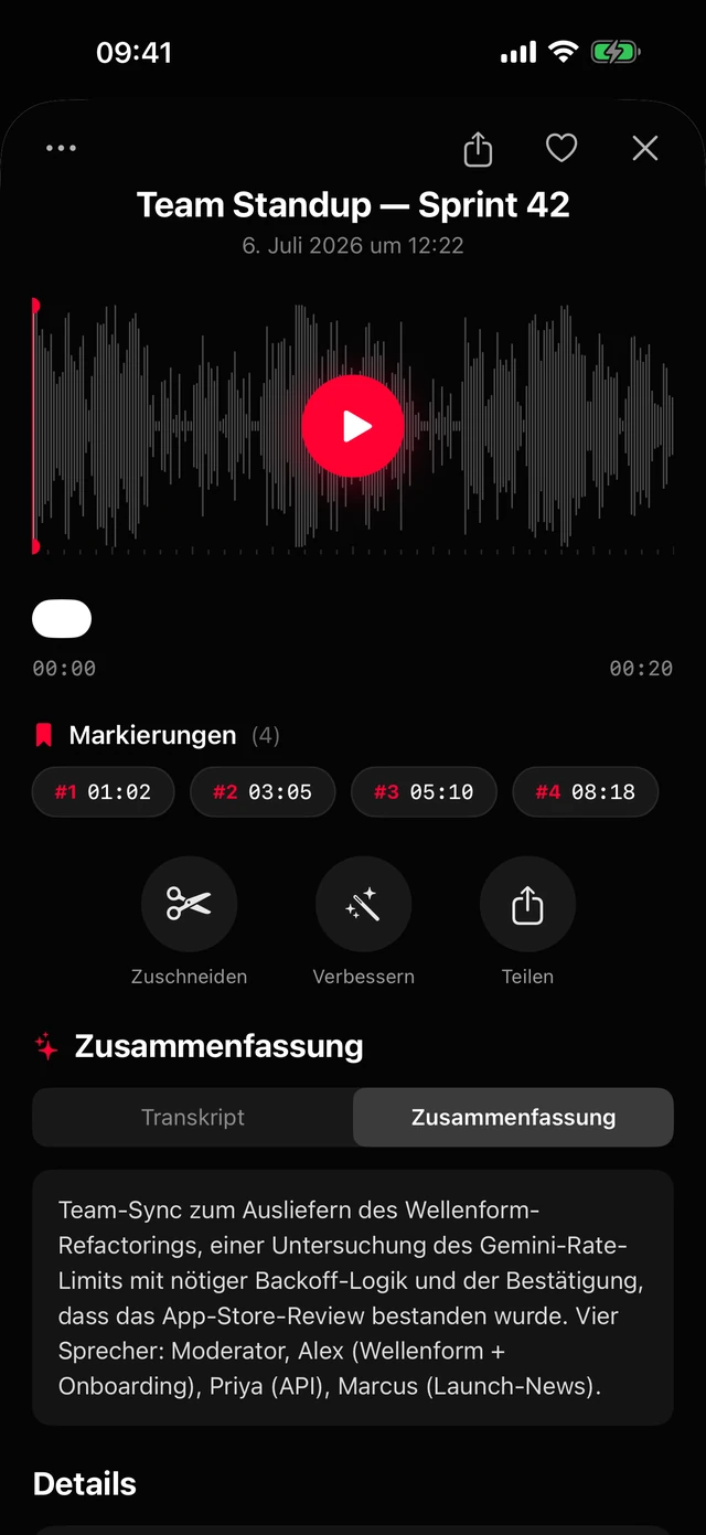 Zusammenfassung & Action Items, fertig.